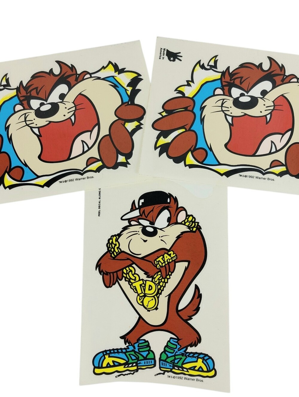 Vintage 1992 Taz Warner Bros Looney Tunes Decals Lot Of 3 USA Hip Hop Rapper